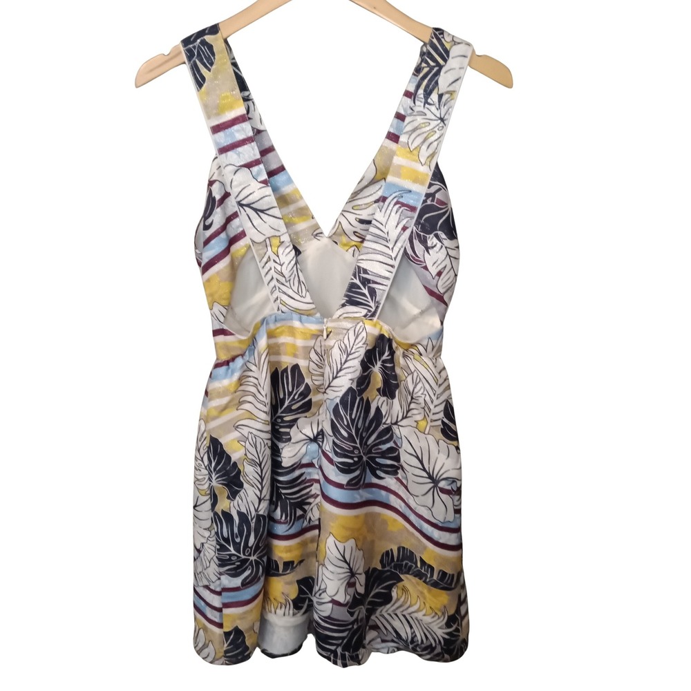 H&M Tropical Floral Leaf Striped Mini Dress Sleeveless Party Casual Women's SZ 8 - Picture 3 of 11